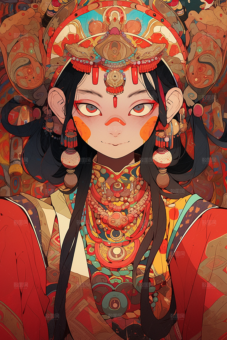 京剧女孩戏剧中式插画