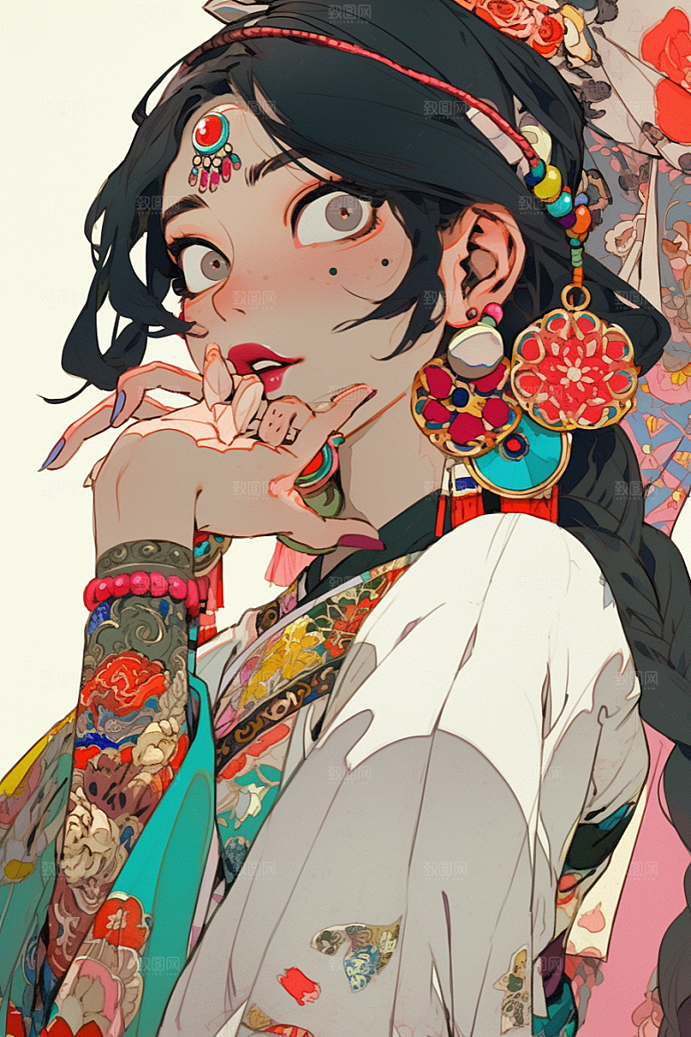 京剧女孩传统风格扮相插画