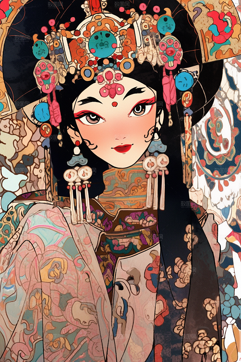 京剧女孩戏剧中国风插画