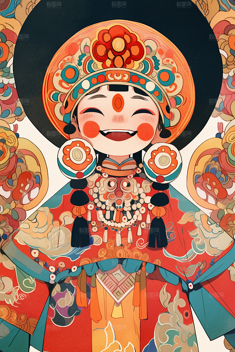 京剧女孩中国风国潮插画