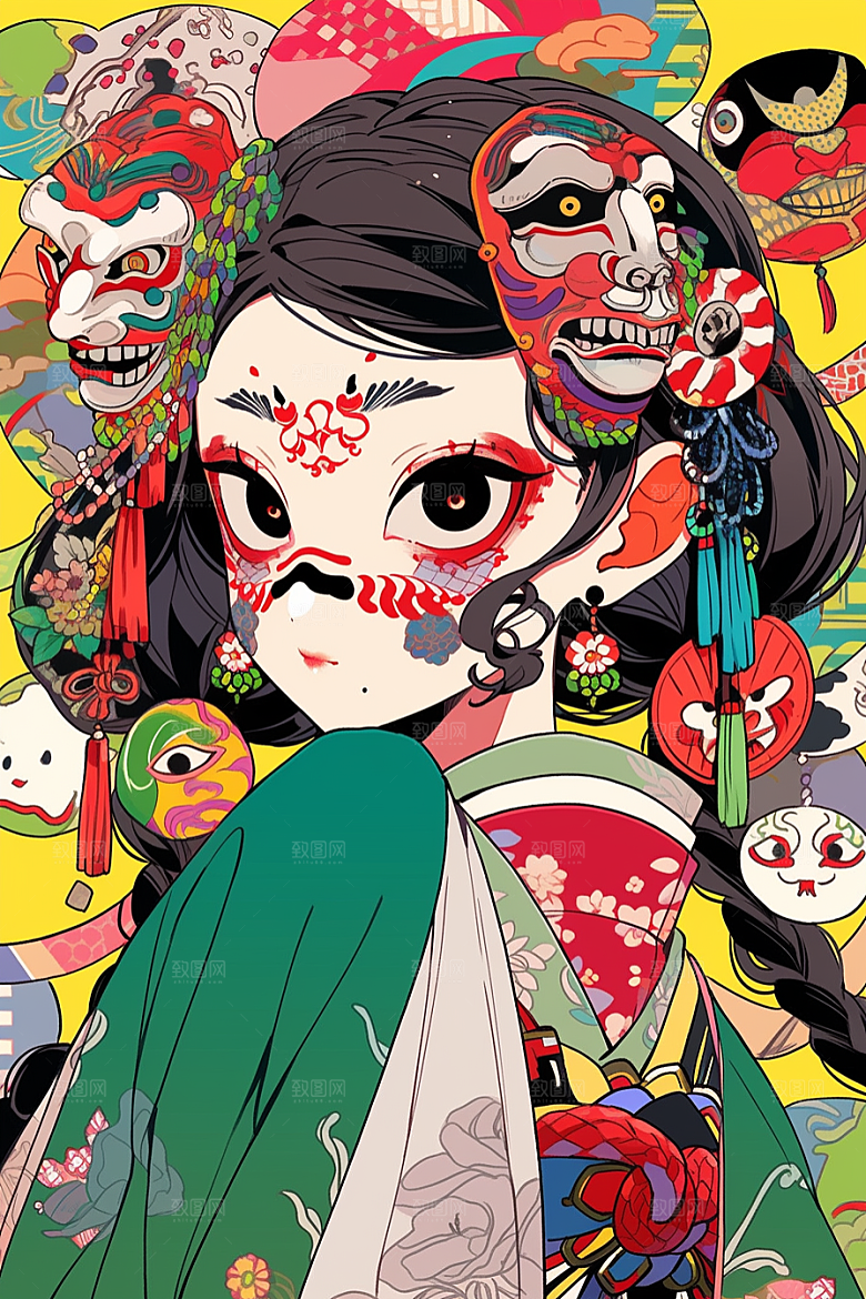 京剧女孩国粹中国风插画