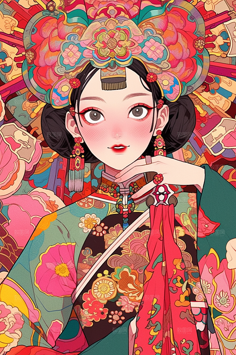 京剧女孩戏剧中国风插画