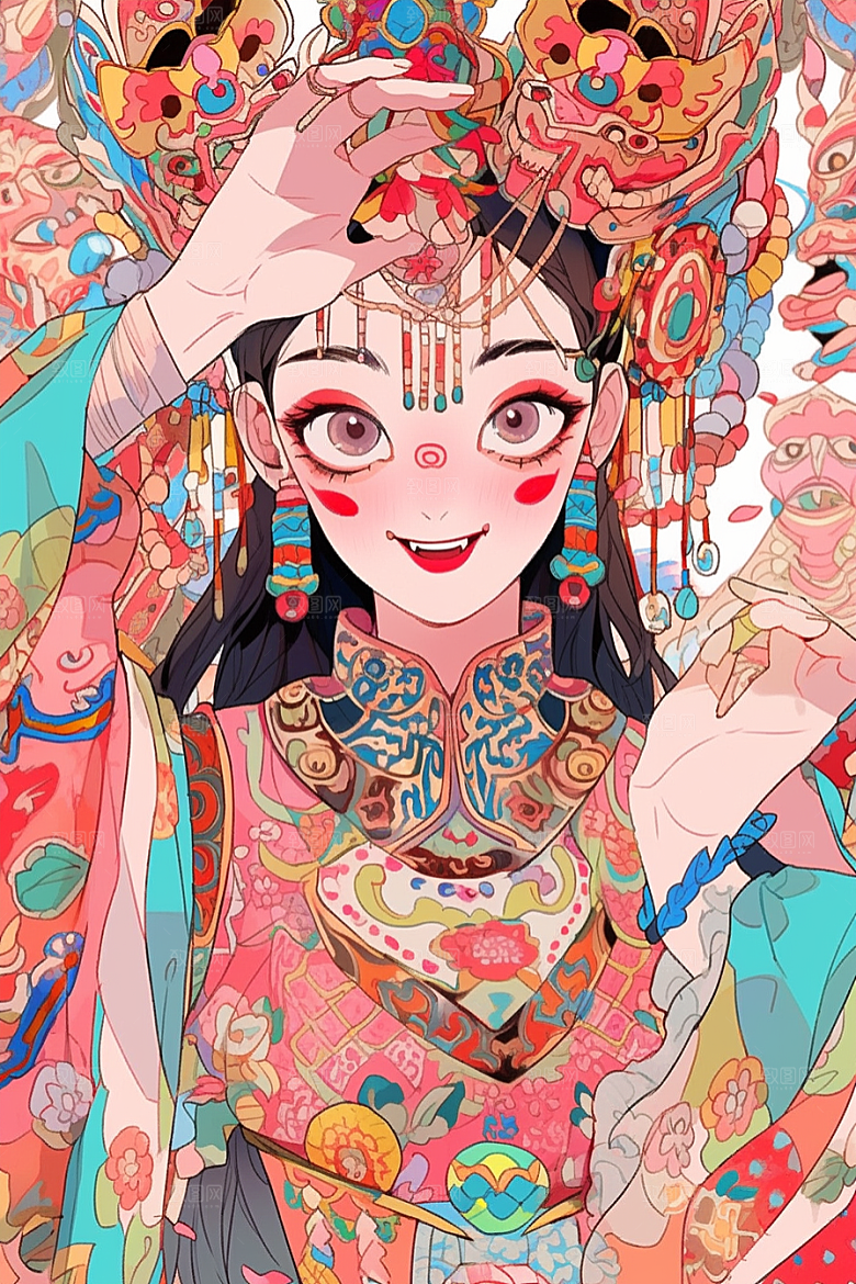 京剧女孩戏剧手绘插画