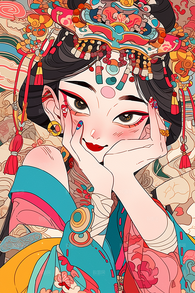 京剧女孩国潮戏曲插画