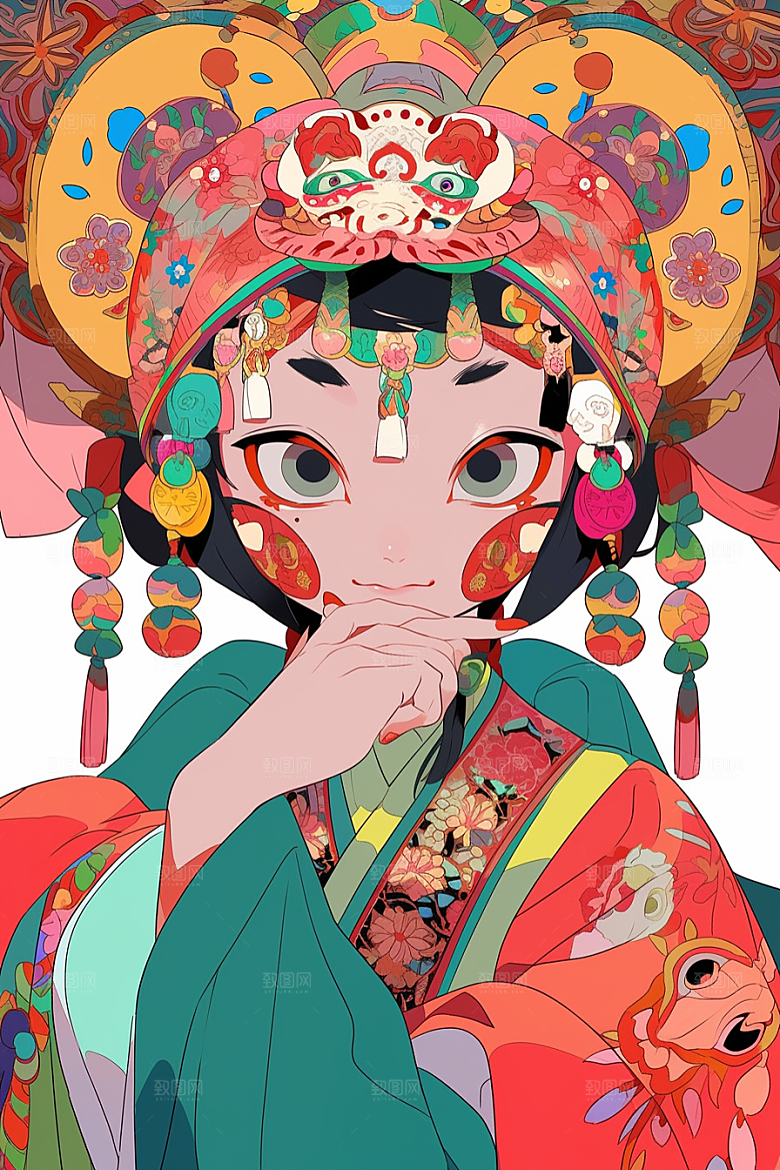 京剧女孩国潮戏剧插画