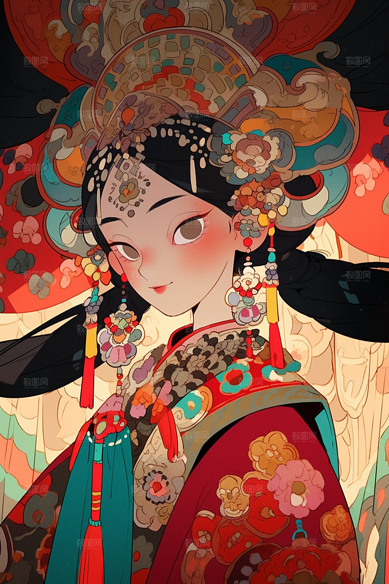 京剧女孩传统风格中式插画