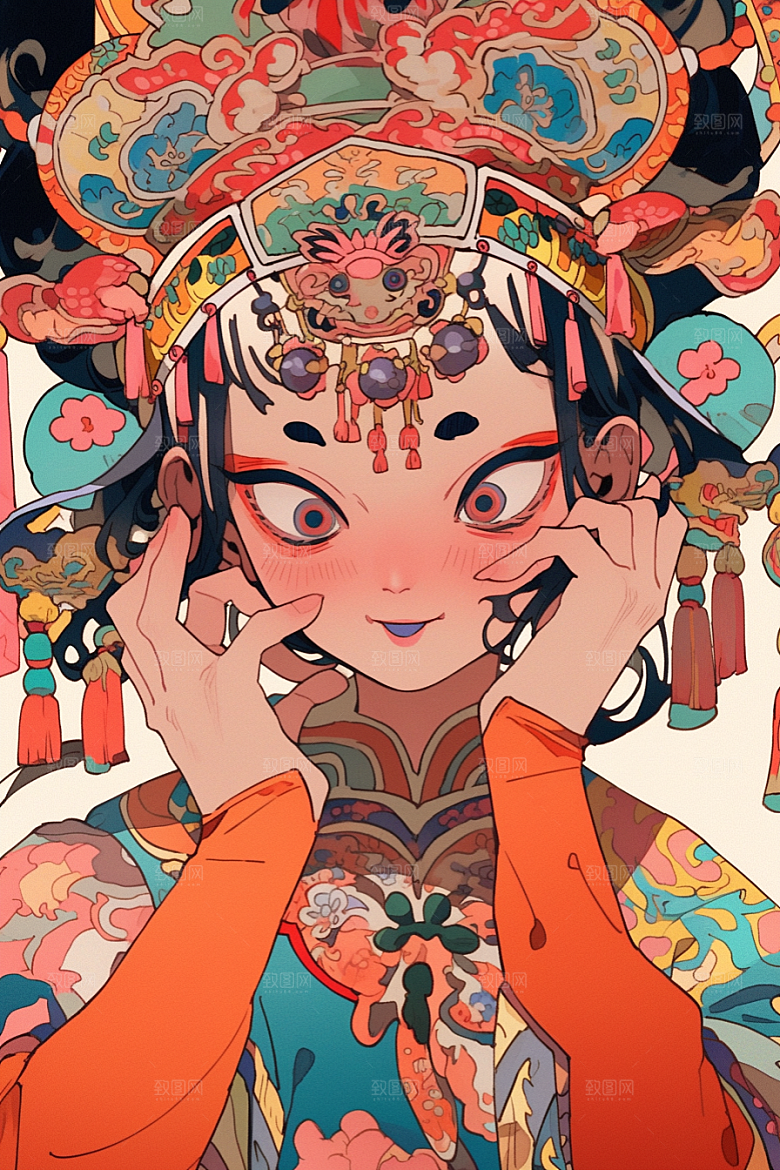 京剧女孩中式戏曲插画