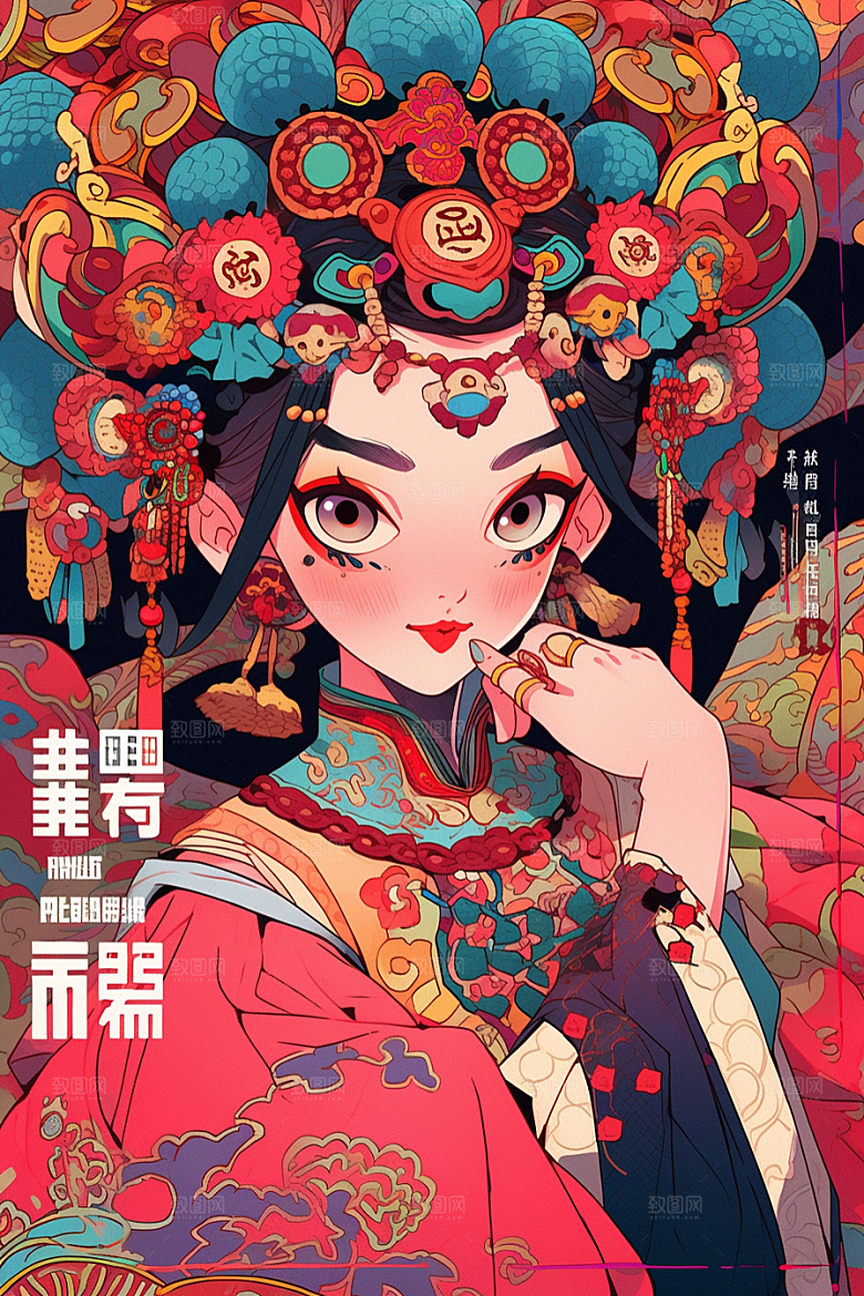 京剧女孩手绘国粹插画