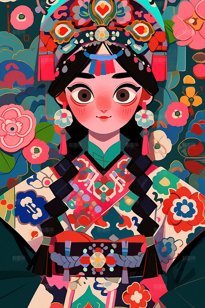 京剧女孩中国风国潮插画