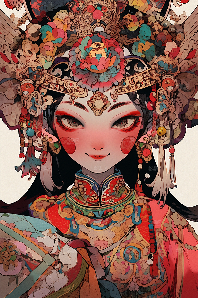 京剧女孩戏剧传统风格插画
