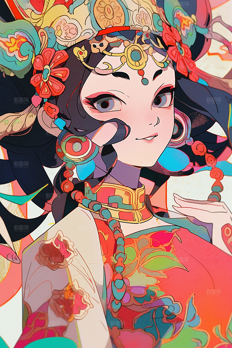 京剧女孩国粹扮相插画
