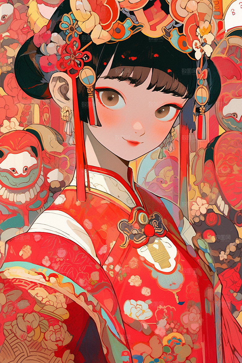 京剧女孩国粹戏剧插画
