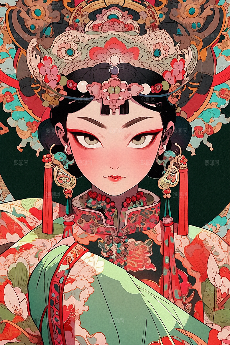 京剧女孩国潮中国风插画
