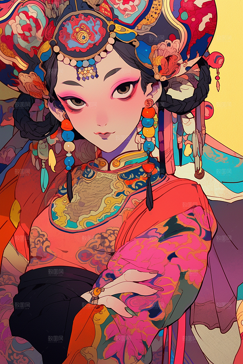 京剧女孩传统风格戏曲插画
