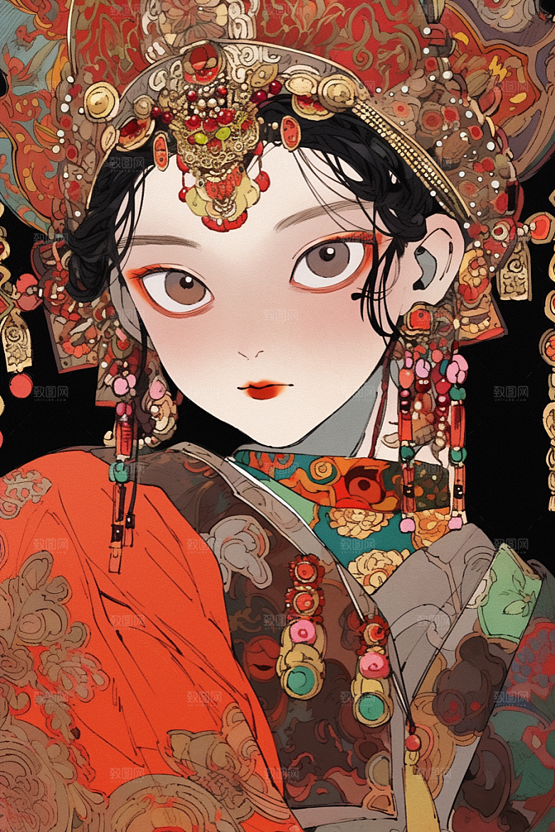 京剧女孩手绘戏曲插画