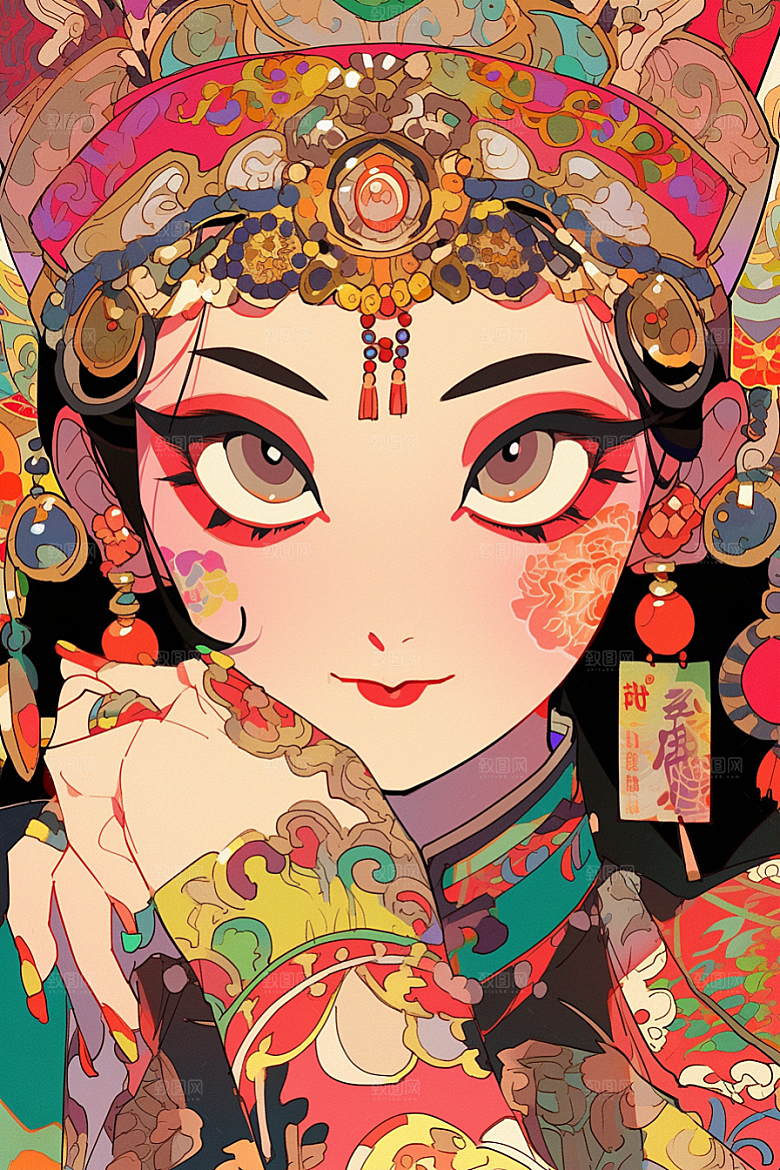 京剧女孩传统风格手绘插画