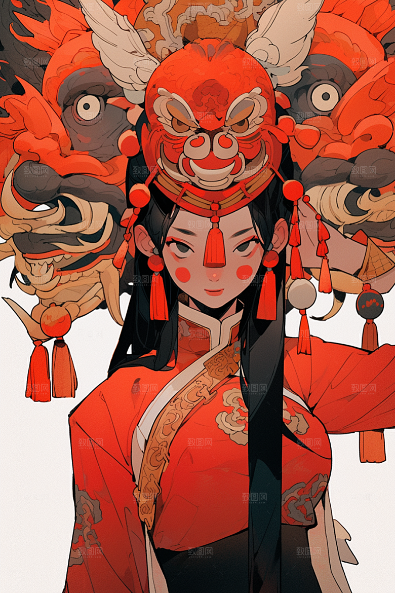 京剧女孩传统风格扮相插画
