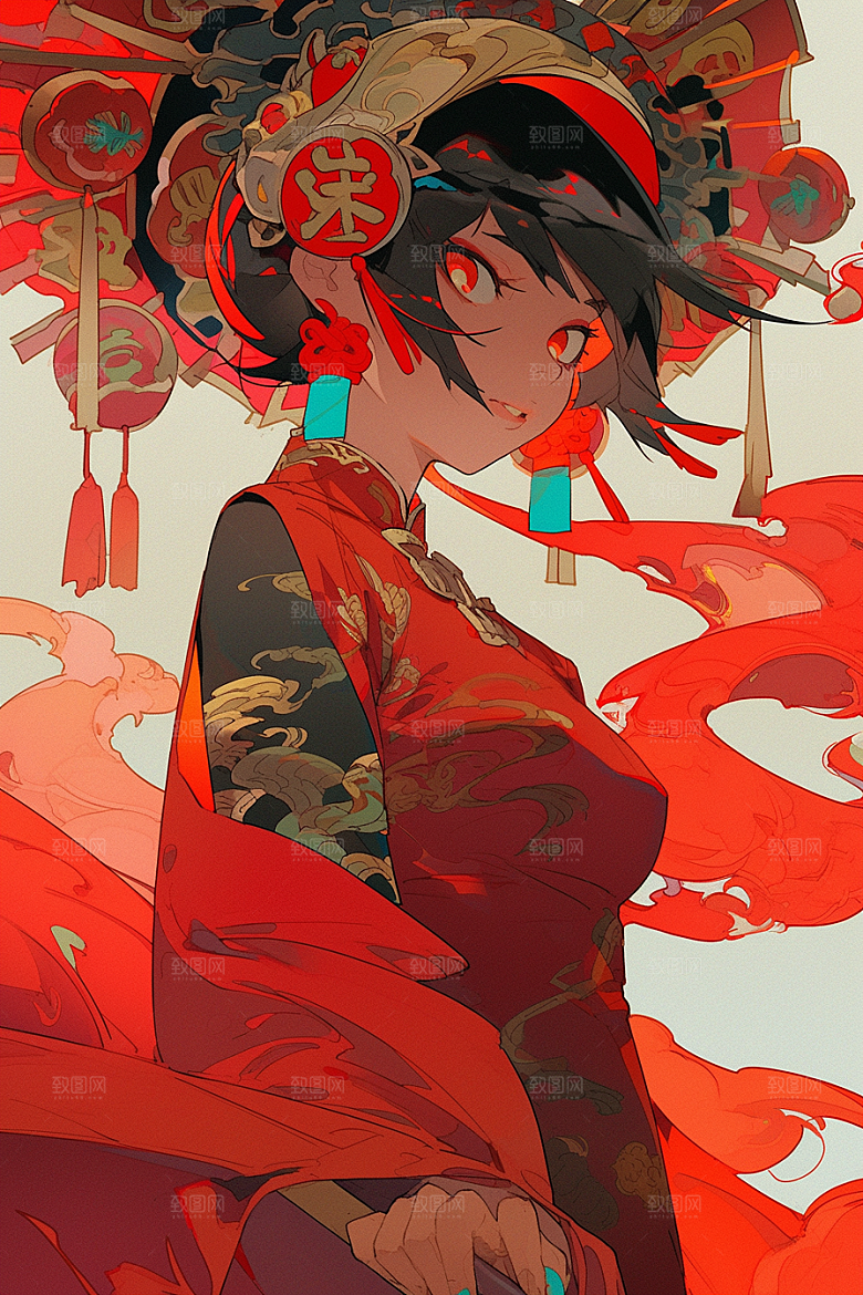 京剧女孩中国风戏剧插画
