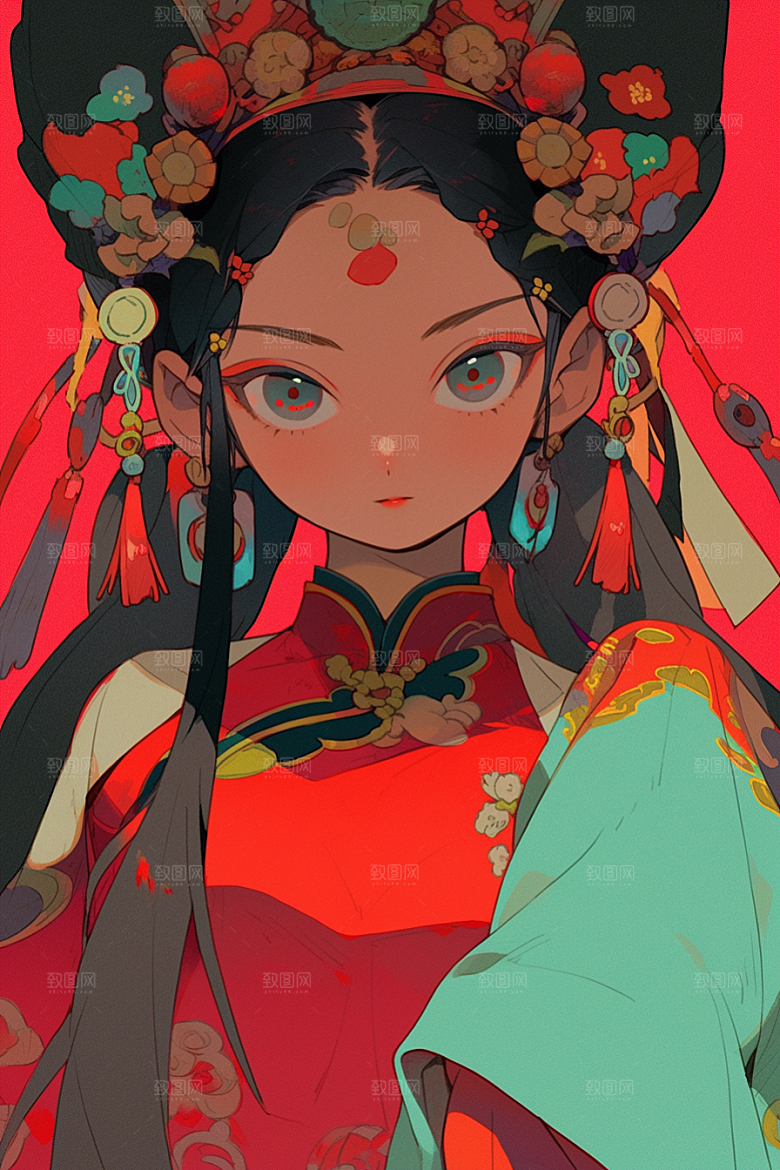 京剧女孩戏剧中国风插画