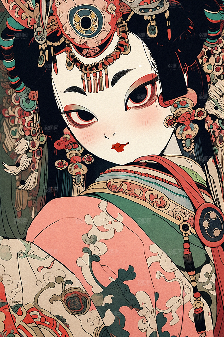 京剧女孩戏剧国潮插画