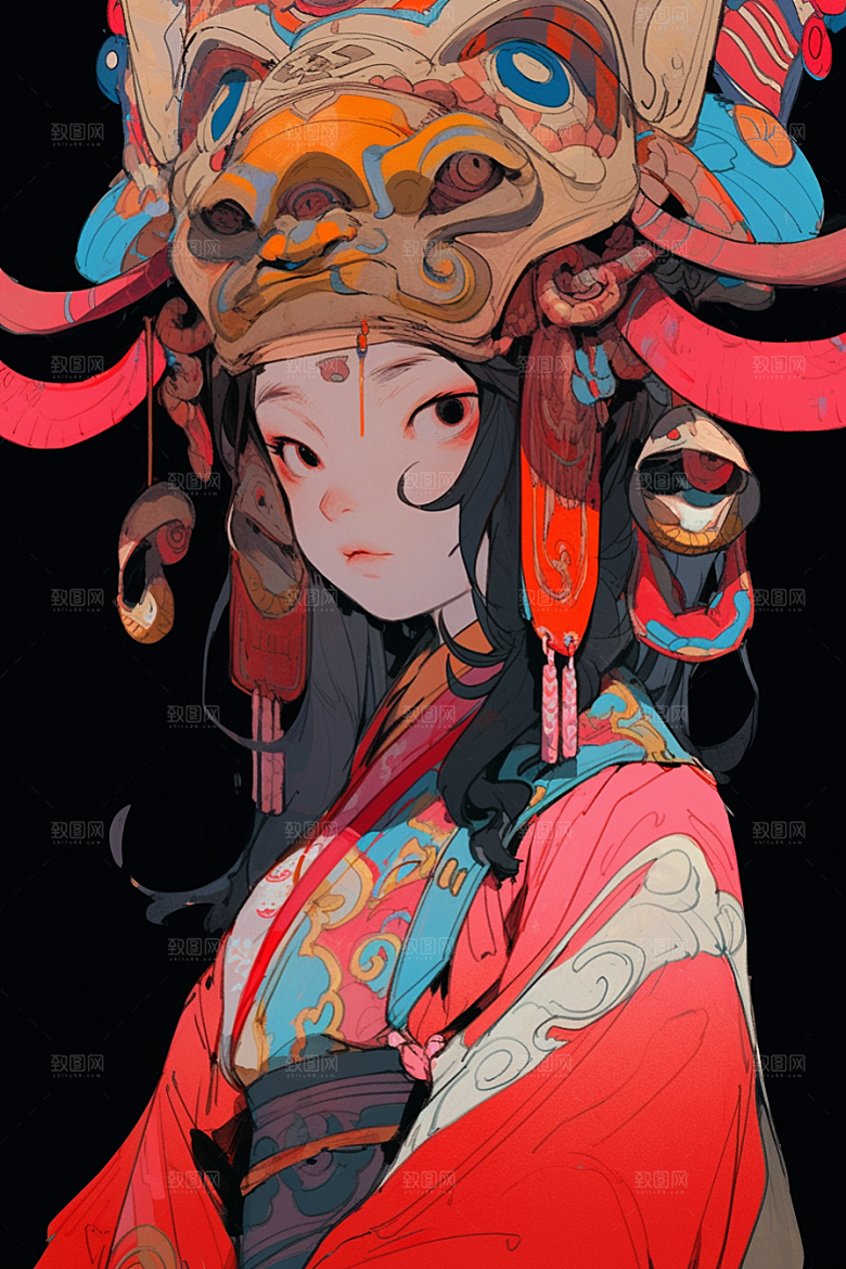 京剧女孩国粹手绘插画
