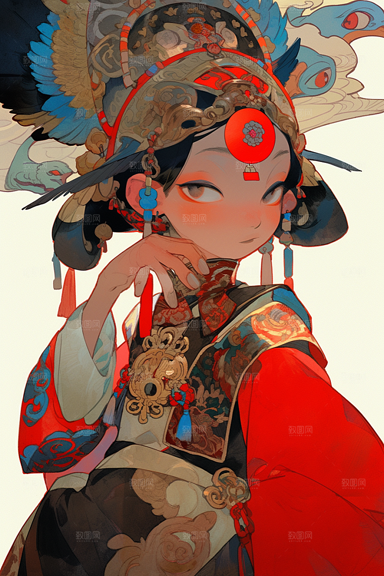 京剧女孩中式戏剧插画
