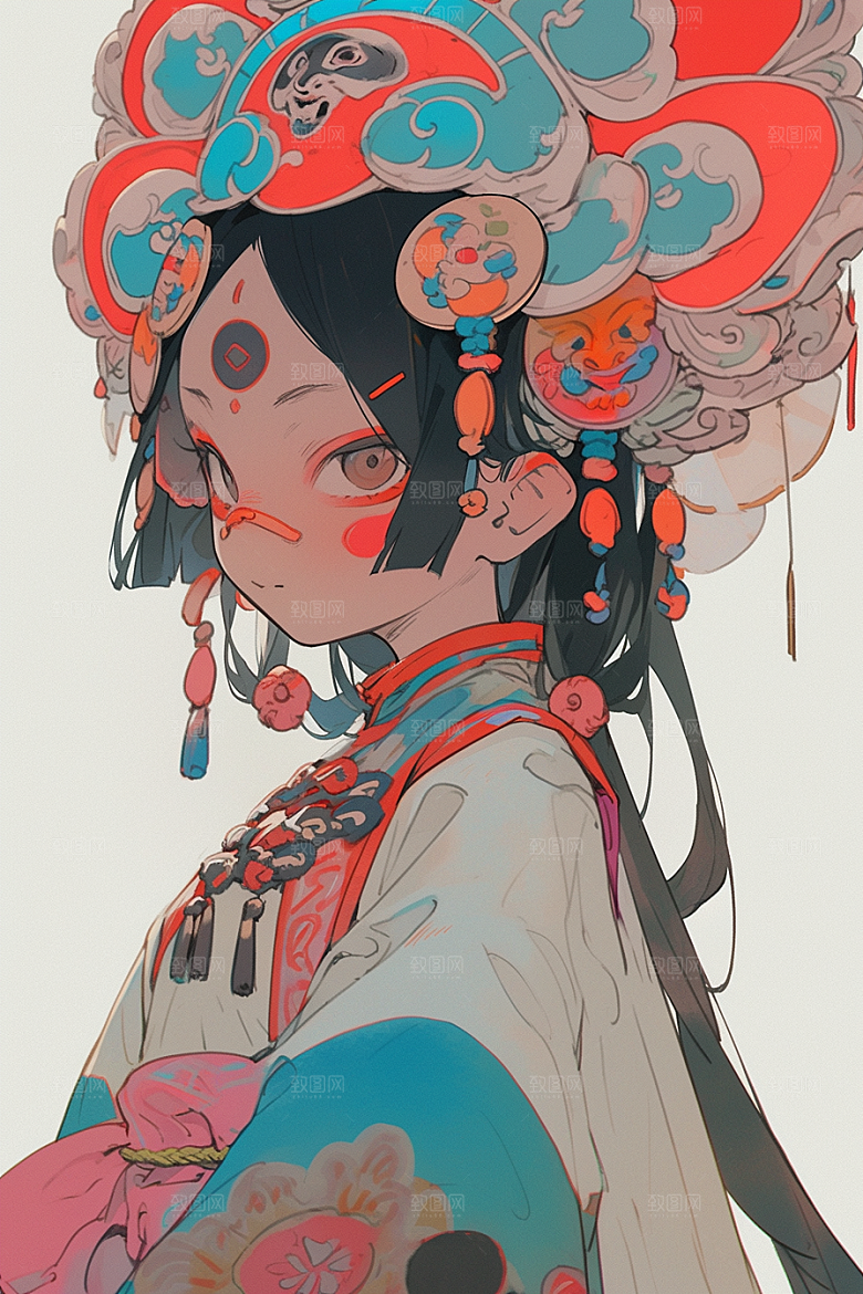 京剧女孩国潮中国风插画