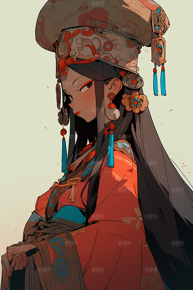 京剧女孩手绘传统风格插画