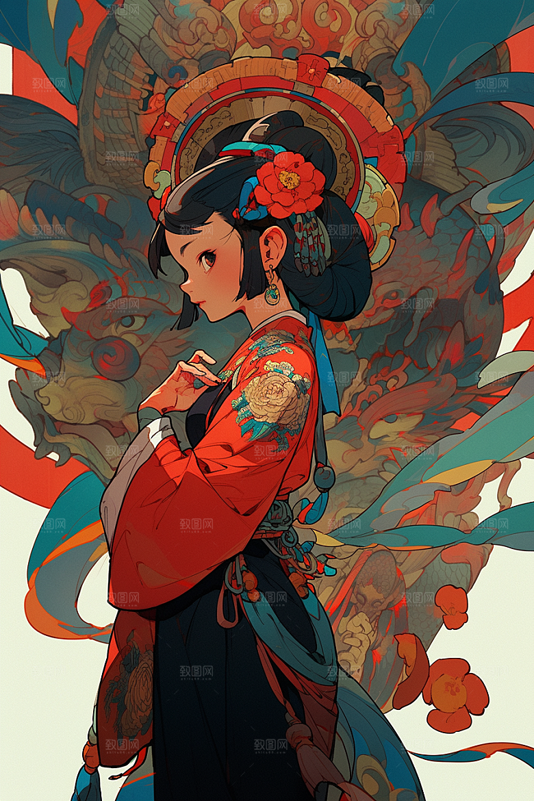 京剧女孩中式中国风插画