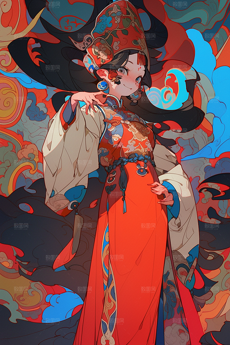京剧女孩戏剧传统风格插画