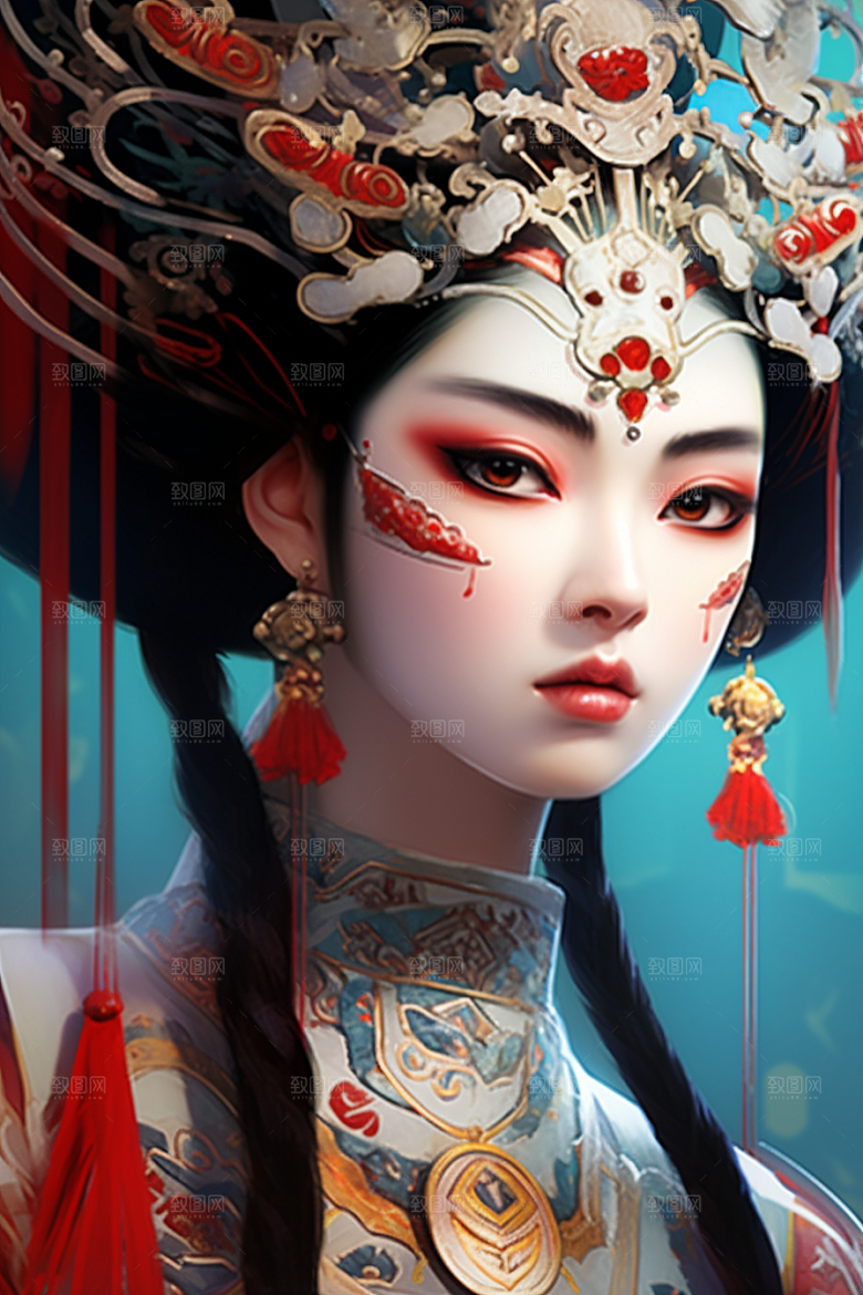 京剧女孩中国风手绘插画
