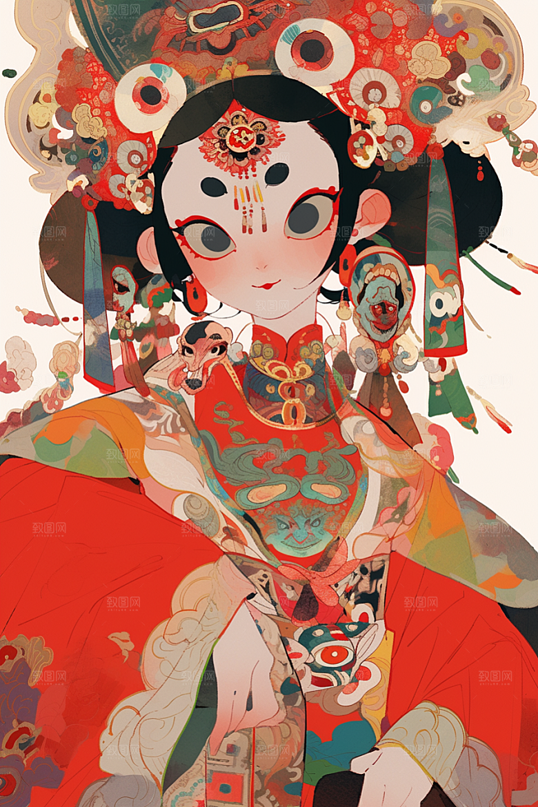 京剧女孩中国风中式插画
