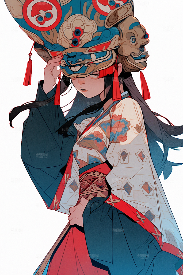 京剧女孩国粹手绘插画