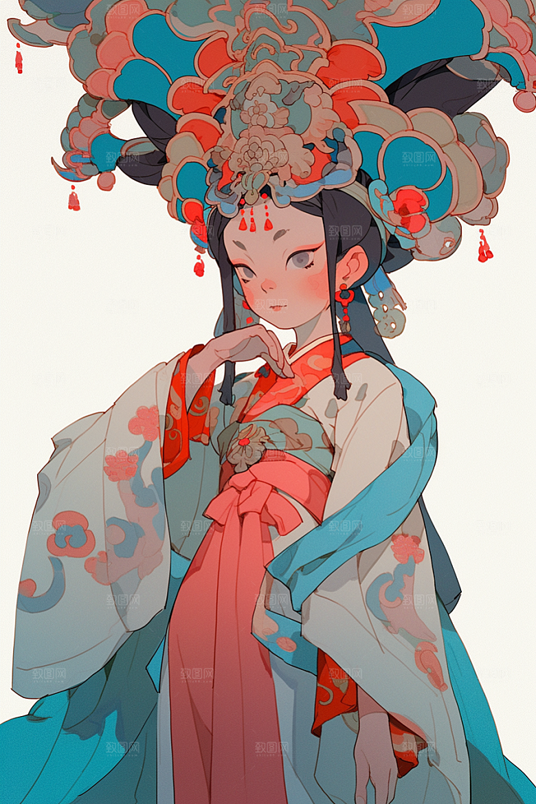 京剧女孩中国风国潮插画