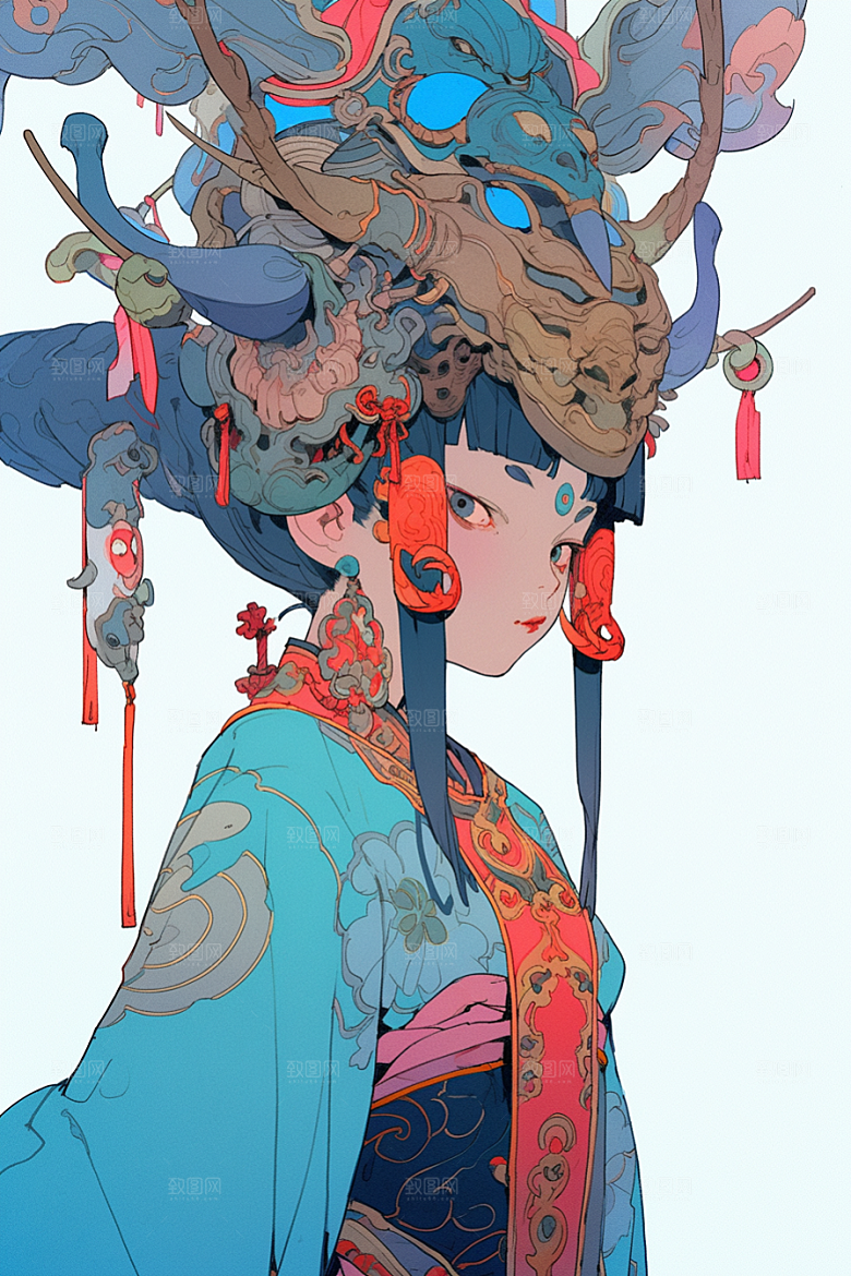 京剧女孩中国风扮相插画