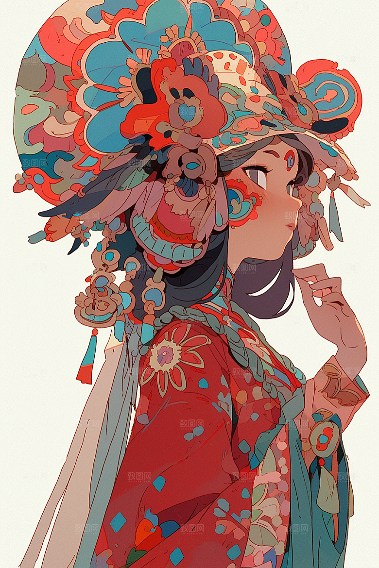 京剧女孩中国风中式插画
