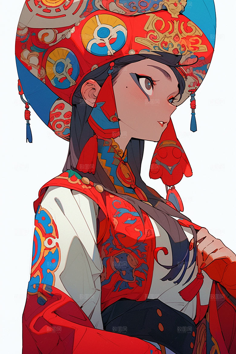 京剧女孩扮相戏剧插画
