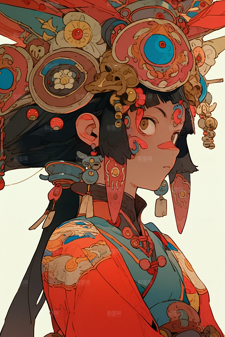 京剧女孩扮相国潮插画