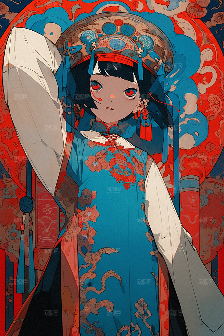 京剧女孩传统风格戏曲插画