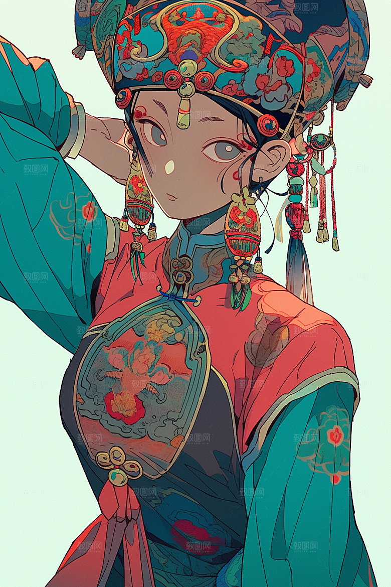 京剧女孩中国风手绘插画