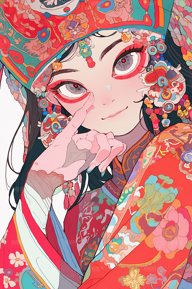 京剧女孩国潮传统风格插画