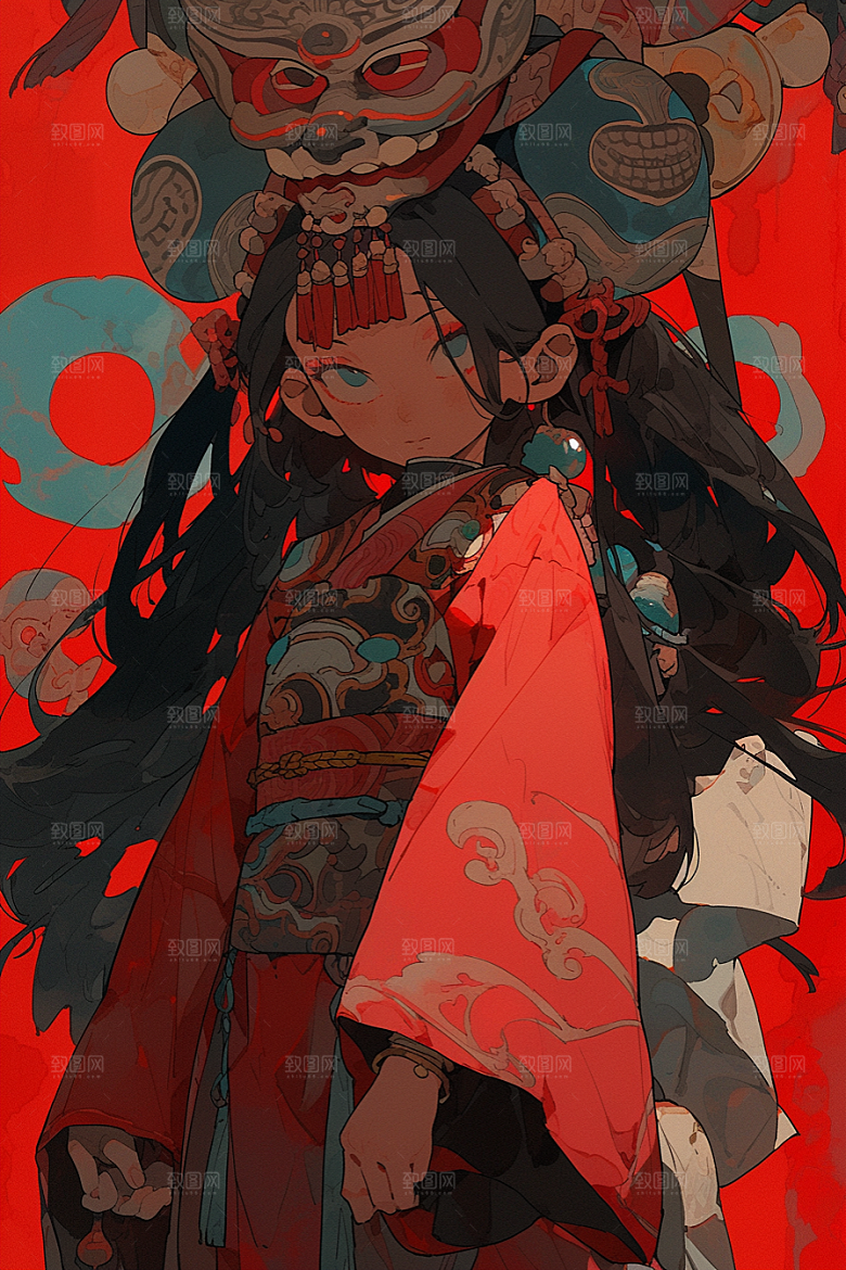 京剧女孩手绘中国风插画