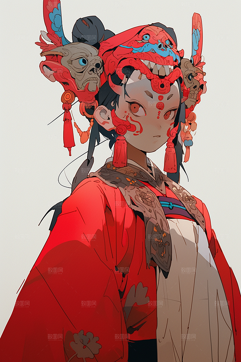 京剧女孩传统风格国粹插画