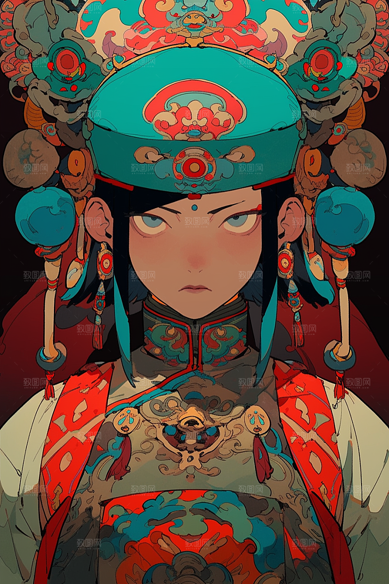 京剧女孩戏剧手绘插画