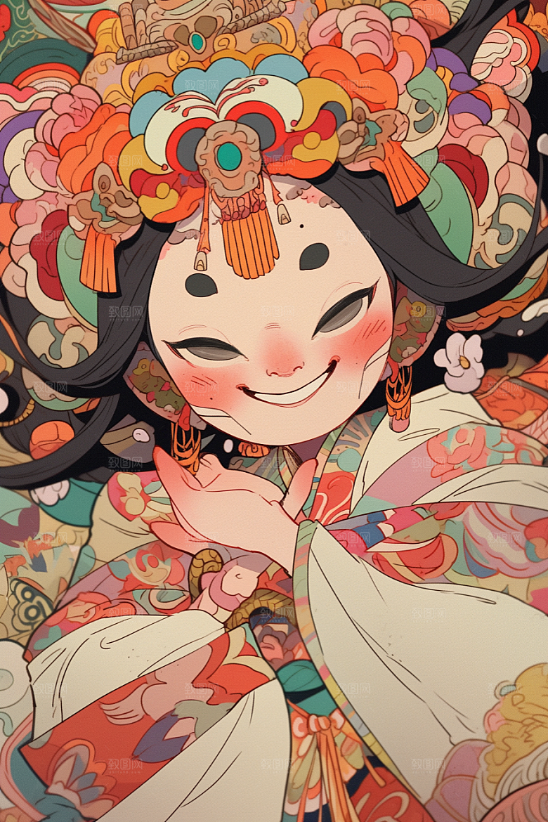 京剧女孩中国风戏剧插画