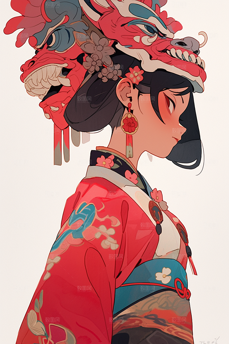 京剧女孩中国风手绘插画