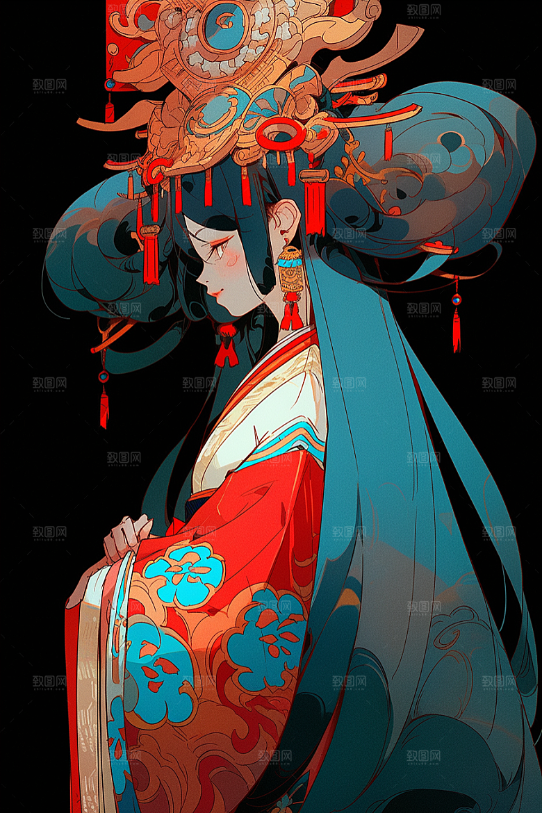 京剧女孩国粹戏剧插画
