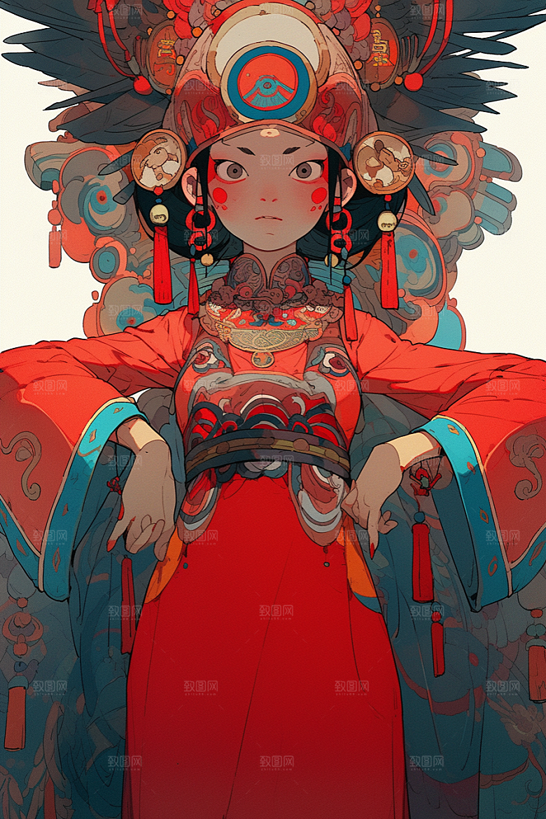 京剧女孩戏剧中国风插画