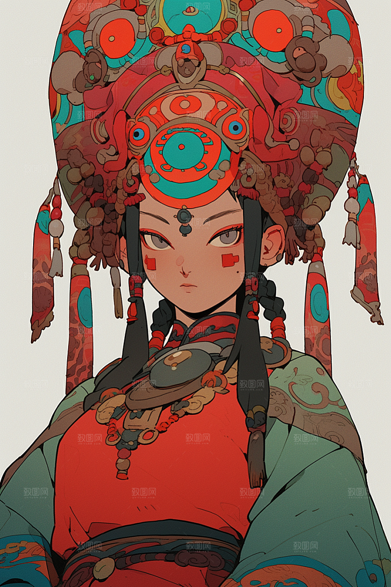 京剧女孩中国风扮相插画