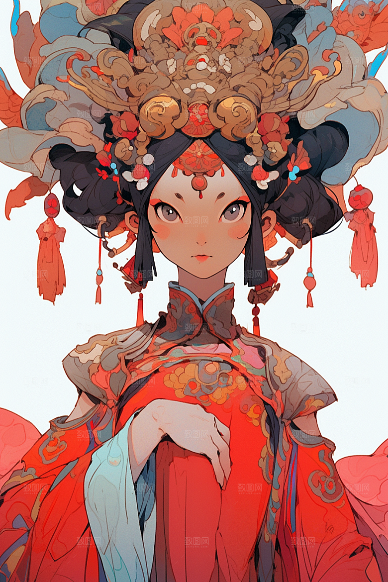 京剧女孩戏剧中国风插画
